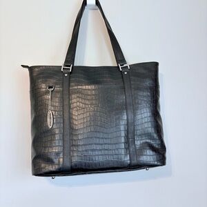 Elegant Black Crocodile-Embossed Laptop Tote NWOT